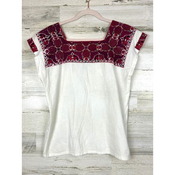 Santa Marguerite Contemporary Folk Women’s M White Embroidered Short Sleeve Top - Picture 1 of 6